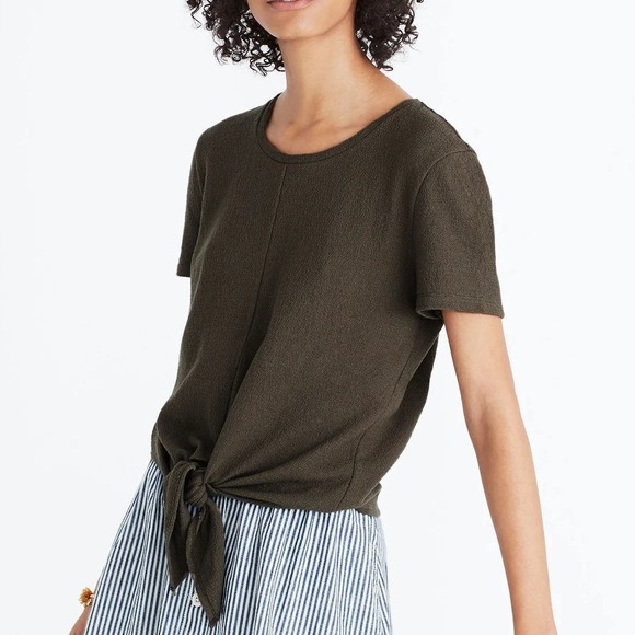 Madewell Tops - Madewell Olive Green Front Tie Knot Short Sleeve Cotton Top Small G6921